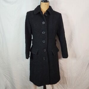 STATIC Size Medium Ukrainian Black Boucle Wool Blend Mid Length Winter Coat‎ EUC